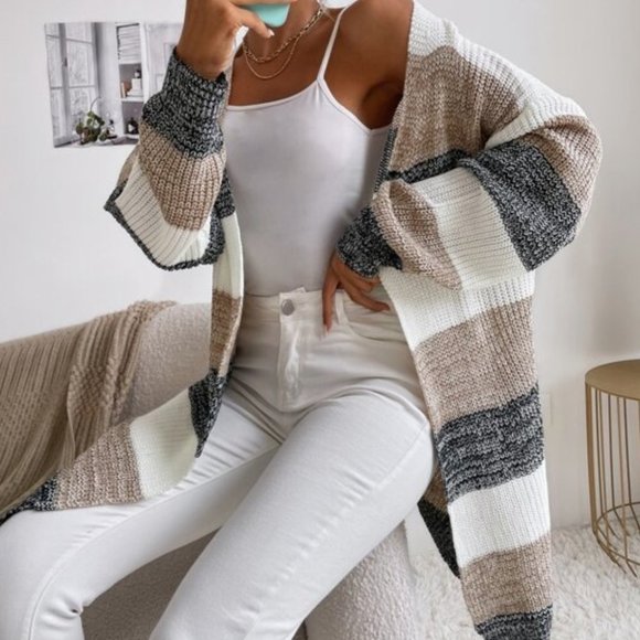 Sweaters - STRIPED CARDIGAN